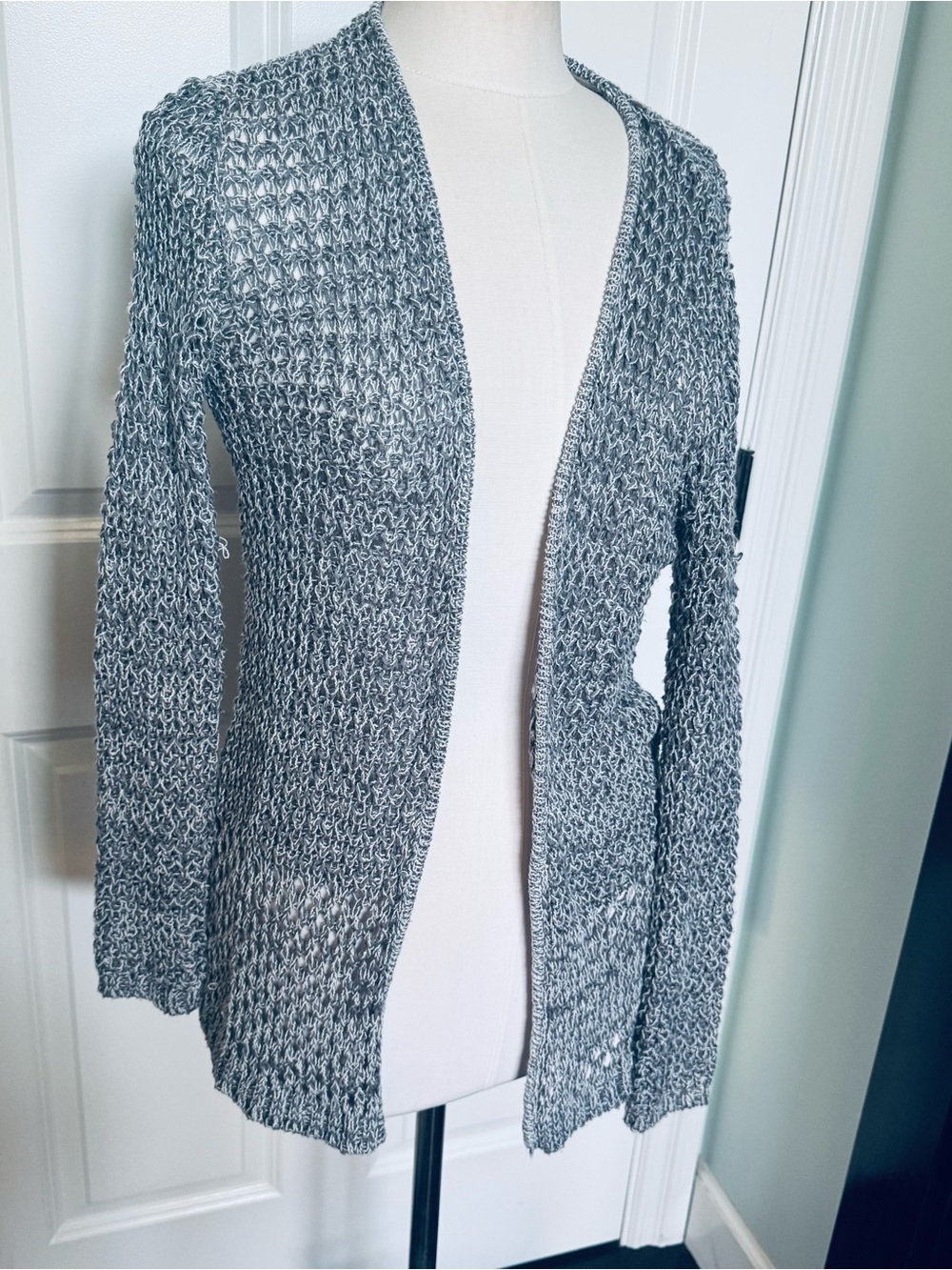 Hurley Gray Open-Front  crochet marled knit beach Cardigan